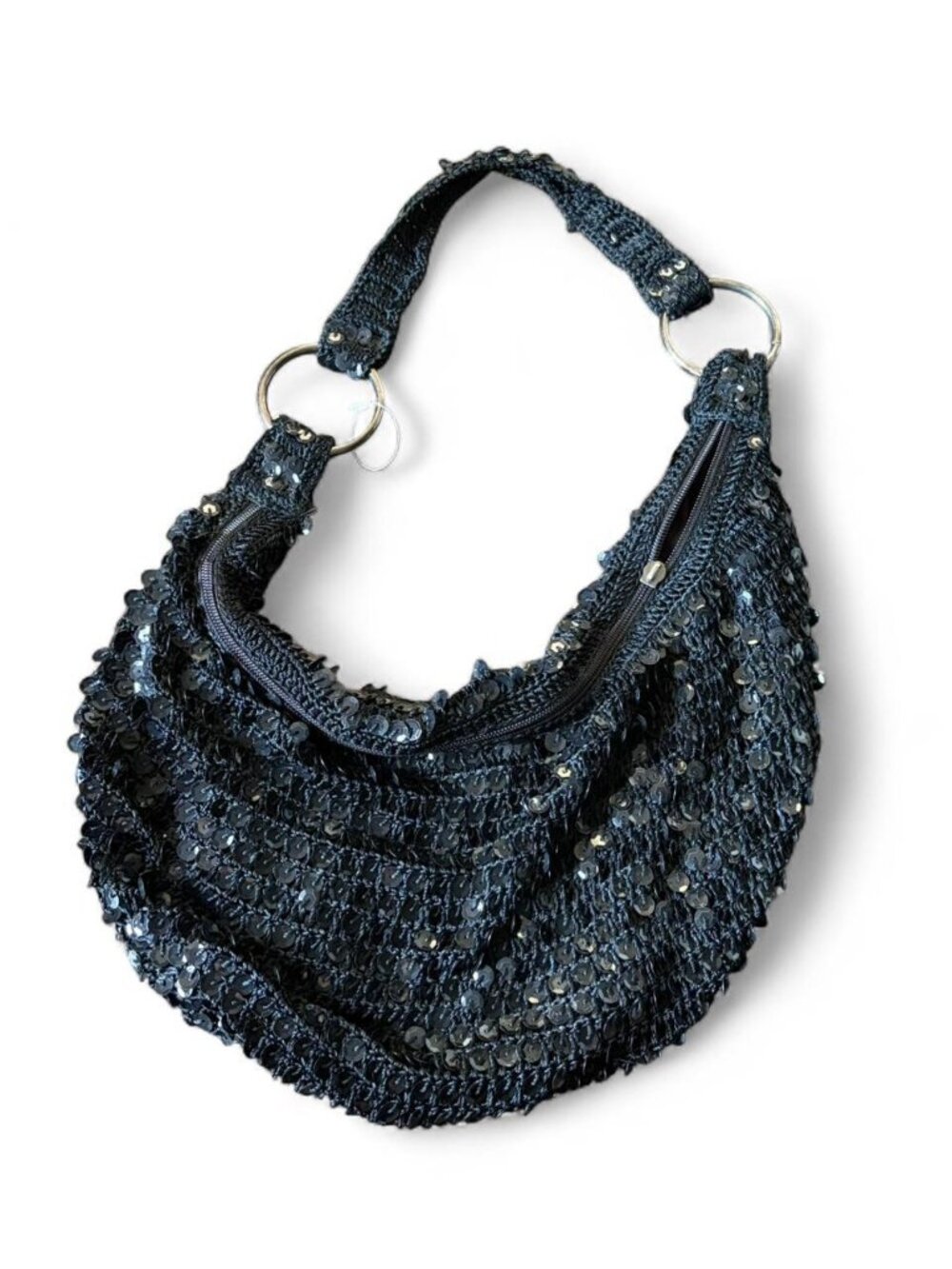 Black sequin beaded halter bag with sequins   Zipper works just missing the hang